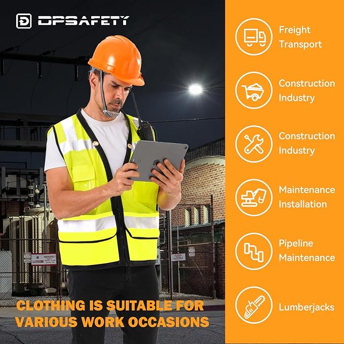 Reflective Safety vest With back plan pocket,High visibility Class 2 Heavy Duty Surveyor Vest with Zipper,Hi Vis Vest ANSI/ISEA Standard, Construction Work Vest for Men＆Women(Lime,3XL)