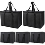 Bodaon 5-Pack Insulated Reusable Grocery Shopping Bag, X-Large Frozen Food Cold, Cooler Bags, Insulated Pizza Delivery Bag, Black