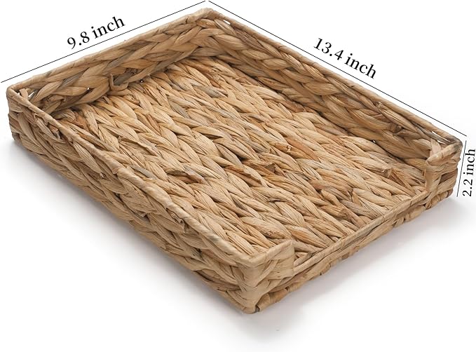 Water Hyacinth Letter Tray, Woven Desk Tray, Wicker Desktop Basket Organizer for Papers, Documents, Magazines, Files