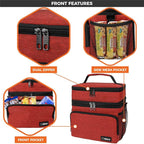 opux Insulated Lunch Bag for Men Women, Large Dual Compartment Cooler Bag, Soft Two Deck Lunch Box for Work School Picnic, Leakproof Lunch Tote with Shoulder Strap for Kid Adult (Red, Double Deck)