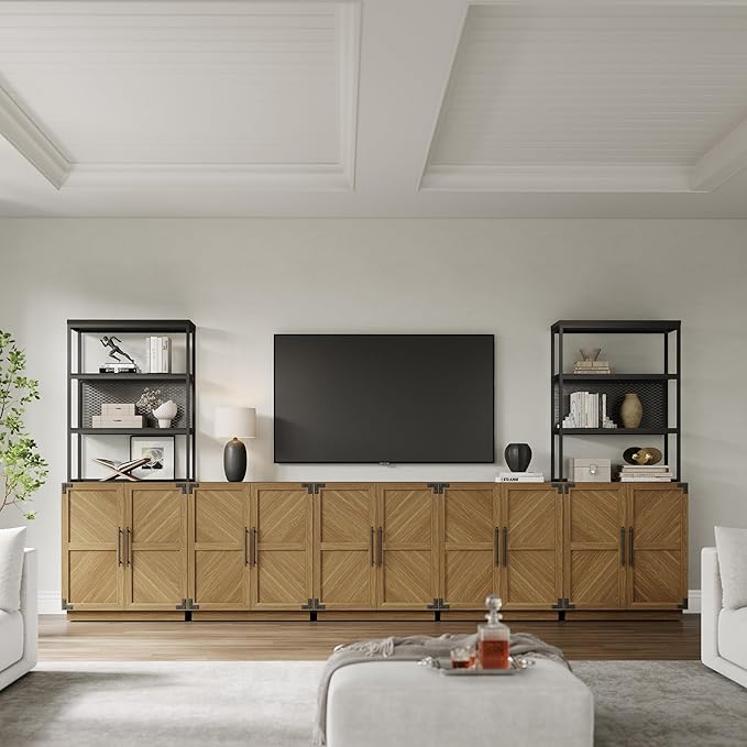 SICOTAS Sideboard Buffet Cabinet with Storage - Modern Farmhouse Credenza with Doors and Adjustable Shelves Fluted Kitchen Buffet Storage Cabinets Coffee Bar Cabinet