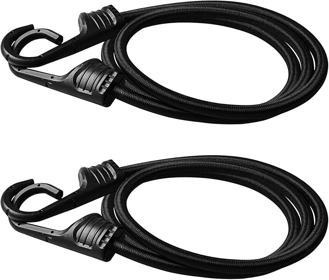 ZHOUBIN 32 Inch Black Bungee Cords with Hooks Heavy Duty, 2 Pcs