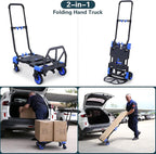 2-in-1 Hand Truck Dolly Foldable,330LB Capacity Hand Dolly,Folding Hand Cart with Retractable Handle,Hand Truck Foldable with 4 Wheels,Portable Handtruck