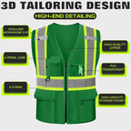 Safety Vest Customize Logo with 5 Pockets & Zipper Reflective High Visibility Vest Class 2 Outdoor Workwear