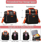 Expandable Insulated Lunch Box for Women Men, Double Deck Large Lunch Bag Tote Leakproof Lunch Cooler with Shoulder Strap for Adults Work Shift Outdoor Picnic Daytrip, (Black, 16L),GLENKEY