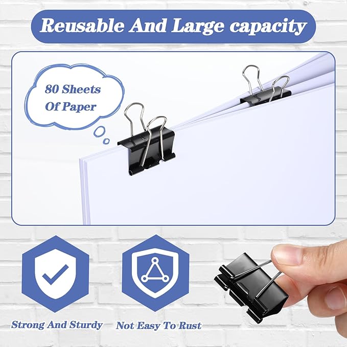 200 Pcs Medium Binder Clips Paper Clips Office Supplies Paper Clamps for Teachers Students School Office Business Paperwork Supplies (Black, 1.25 Inch)