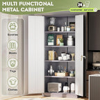 Incbruce 72” Metal Storage Cabinet, Garage Cabinets and Storage System with Doors and Shelves, Tall Lockable Tool Cabinet for Garage, Office, Home (Grey White)