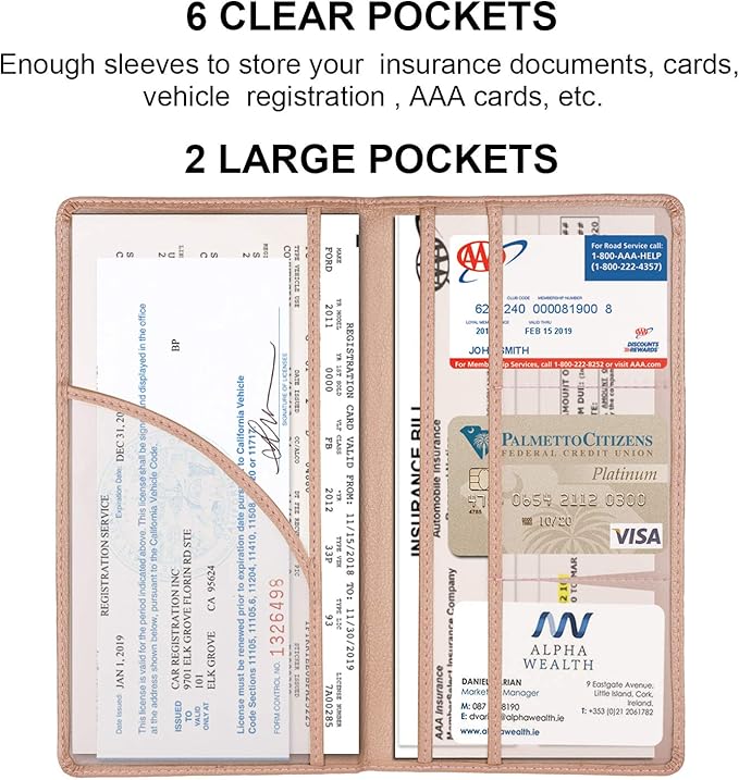 Cacturism Car Registration and Insurance Holder, Vehicle Glove Box Car Organizer Men Women Wallet Accessories Case with Magnetic Shut for Cards, Essential Document, Driver License, Rose Gold