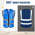BeautyWill Custom Safety Vest Customized Logo Class 2 High Visibility Reflective Vest with Pockets Construction workwear