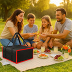 Bodaon Insulated Pizza Bags for Food Delivery 16" x 16" x 6", Compact Pizza Bag Holds 3 Boxes, Foldable Thermal Carrier for Delivery Staff Black-Red