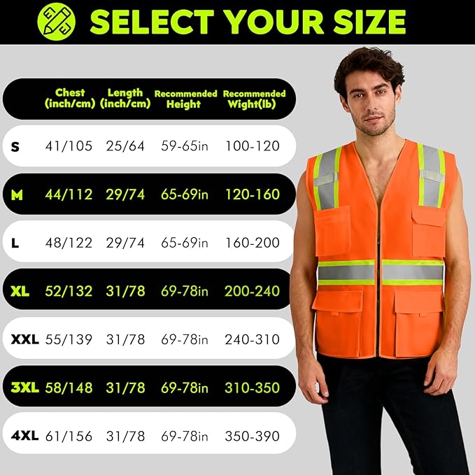 BeautyWill 10/20 Pack Custom Logo Safety Vest,Bulk High Visibility Class 2 Reflective Work Vests