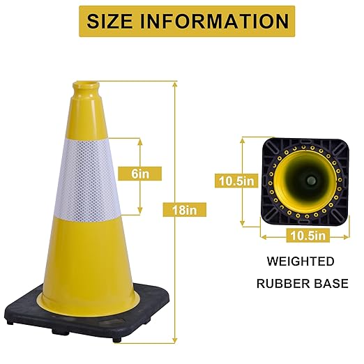 OrangeStar 4-Pack 18" Traffic Cones with Reflective Collar & Weighted Base, Yellow Safety Cones for Driving Practice, Parking Lots, Construction - Flexible PVC for Indoor Outdoor Use