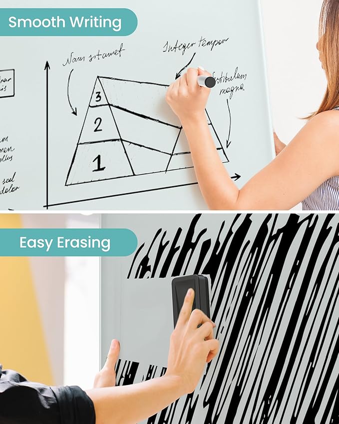 VUSIGN Glass Dry Erase Board for Wall, 36" x 24" Magnetic Dry Erase Board, Large Frameless Mounted White Board Dry Erase for Office, Home, School