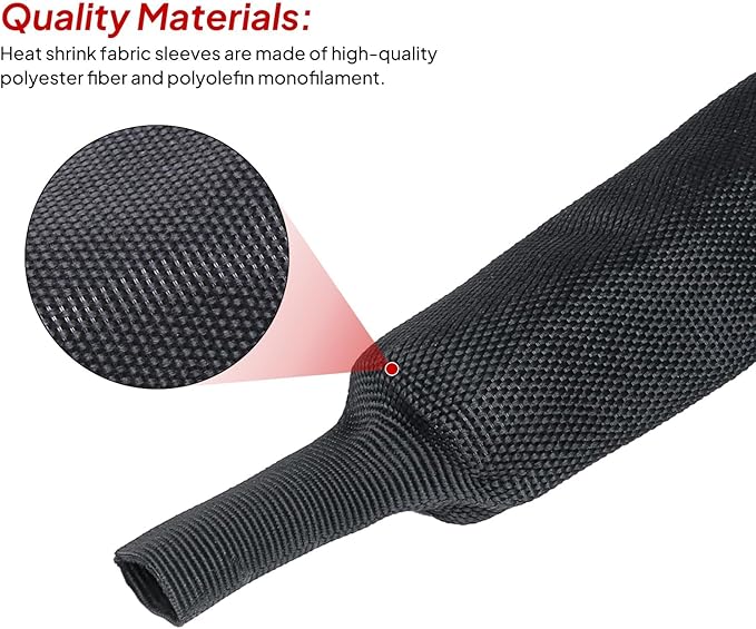 2 to 1 Ratio 1/2" - 18 feet Heat Shrink Fabric Braided Cable Sleeves Cord Management Protection for Automotive Cable/Wire/Irregular Shape Hose