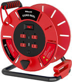 Extension Cord Storage Reel with 4-Grounded Outlet & 2 USB Port, 15A Circuit Breaker, Heavy Duty Open Cord Reel for 12/3,14/3 Gauge Power Cord, Hand Wind Retractable, ETL Listed Red R85CR06