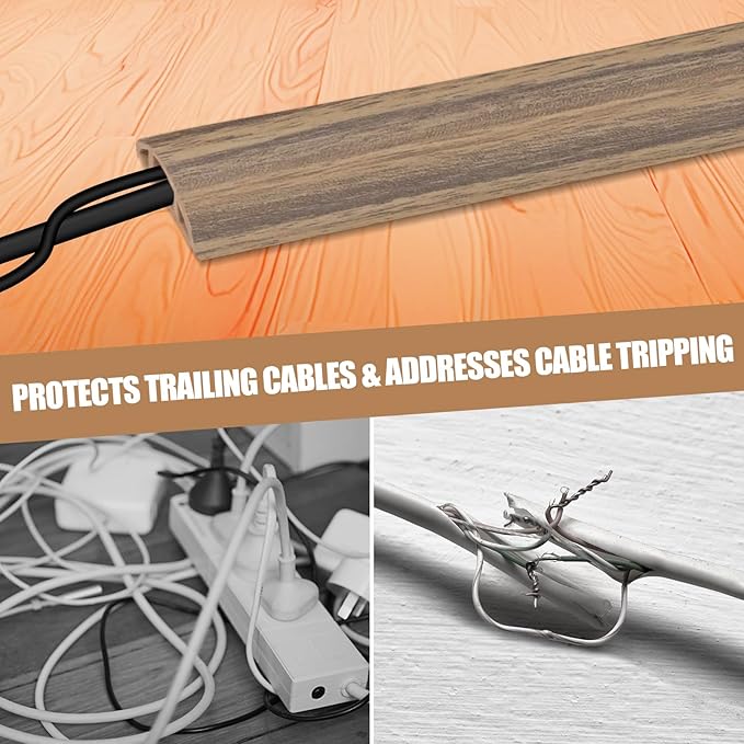 Floor Cord Cover Self Adhesive Cord Hider,20FT Cable Management, Extension Strip Protector for Wires, Prevent Cable Trips for Offices, Gyms, Exhibitions Cavity:0.39"(W) x 0.27"(H) Woodsmokedbrown