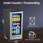 Kalamera 15 Inch 94 Cans Beverage Cooler Refrigerator,for Soda Beer Wine - Freestanding Beverage Fridge for Bedroom Office Bar,Adjustable Shelves & Digital Temperature Display