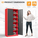 Metal Garage Storage Cabinets with Lock, 72" Tall Tool Cabinet with 2 Door and 5 Adjustable Shelves, Locking Garage Cabinets and Lockable Steel Locker for Home Office Warehouse-(Red Black-72”H)