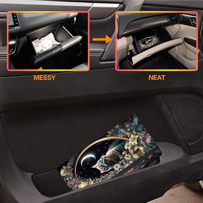 Car Registration and Insurance Holder,Leather Vehicle Glove Box Organizer Wallet for Document,Perfect for any Car,Truck,Motorcycle,Driver License,Trailer or Boat,Men & Women,Cat Roses Floral Flower