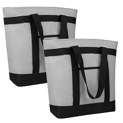 2Pk Insulated Reusable Tote Bag for Grocery Shopping for Women/Men, Pizza/Food Delivery Bag to Keep Food Cold/Hot for Professional Food Carriers, Cooler bags for Travel/Beach/Picnic, Grey