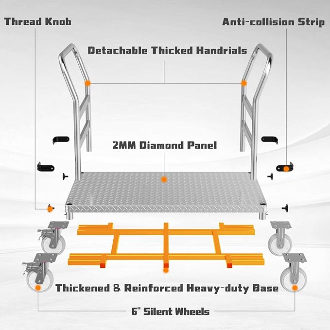 3000LBS Heavy Duty Platform Truck Cart Dolly | 44"x28" 2mm Steel Deck & Reinforced Chassis | 6" TPR Swivel Wheels | Industrial Flatbed Cart for Warehouse, Factory, Logistics