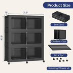 150GAL Storage Bins with Lid and Wheels, Stackable Closet Organizers and Storage Drawer, Collapsible Storage Box with Dividers, Foldable Plastic Cabinets for Room, Kitchen, 3 Pack Black