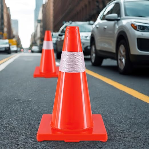 Traffic Safety Cones 18 Inch 8 Pack - Orange Road Parking Cones with Reflective Collars, Heavy Duty PVC Construction Cone Structurally Stable for Road Parking, Traffic Control, Driveway