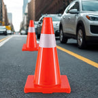 Traffic Safety Cones 18 Inch 8 Pack - Orange Road Parking Cones with Reflective Collars, Heavy Duty PVC Construction Cone Structurally Stable for Road Parking, Traffic Control, Driveway