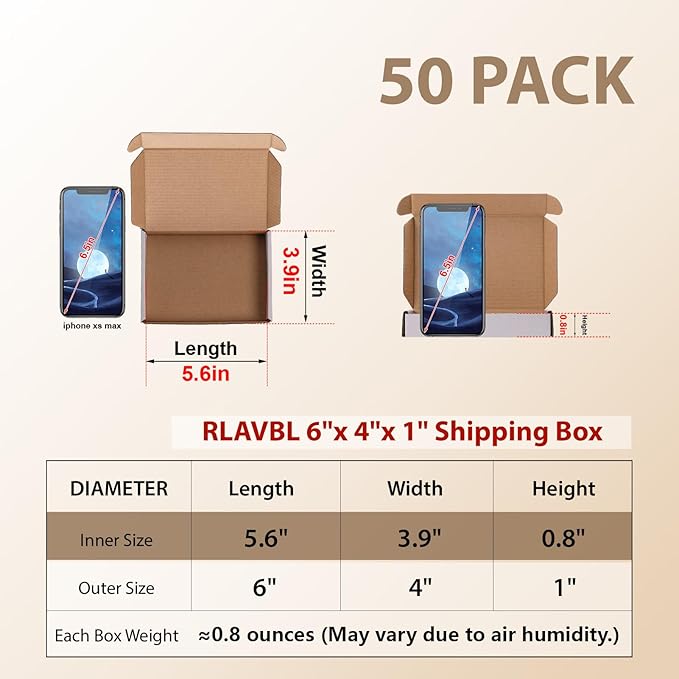 RLAVBL 6x4x1 Shipping Boxes Set of 50, White Small Corrugated Cardboard Box, Mailer Box