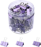 Temiary Aesthetic Binder Clips, 60 Pcs 0.6 Inches Small Metal Binder Clip with Clear Storage Container, Binding Paperwork Clamps for School Teachers Office Supplies (Purple)
