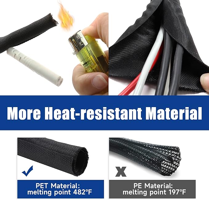 Automotive Wire Sheathing Split Wire Loom Braided Mesh Woven Cable Sleeve for Wires/Cable Cord Protector (1/2" - 48 Feet)