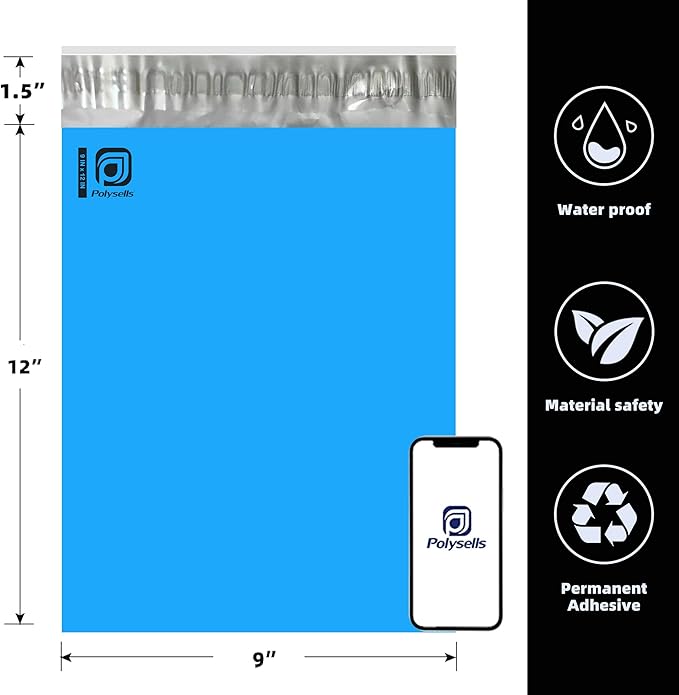 POLYSELLS 1000 pcs 9x12 Inches Blue Poly Mailers Shipping Envelopes, Strong Adhesive Sealing, Waterproof, and Tear-resistant Postal Mailing Bags for Clothing, Books, and Accessories
