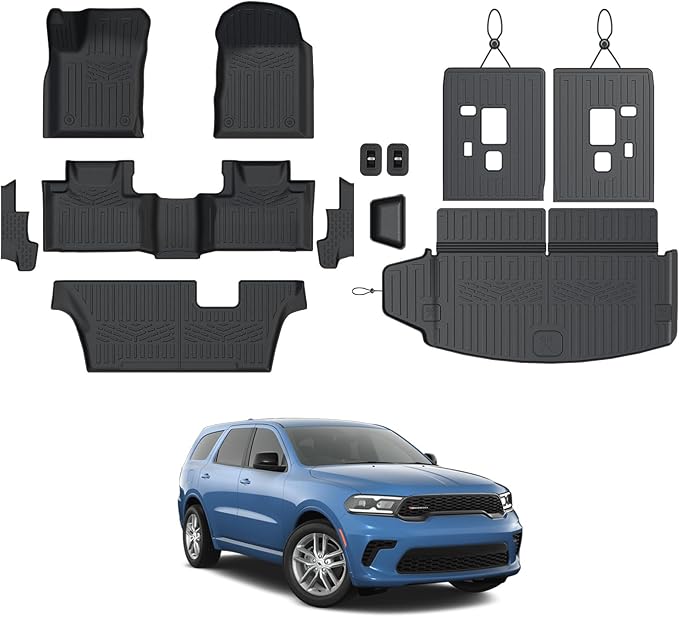 Floor Mats Set for 2016-2026 Dodge Durango (Only for 7 Seats with Bench Seats), All Weather TPE Backrest Mat Trunk Mat Cargo Liner Door Sill Guards Accessories (7 Seats Floor Mats Set)