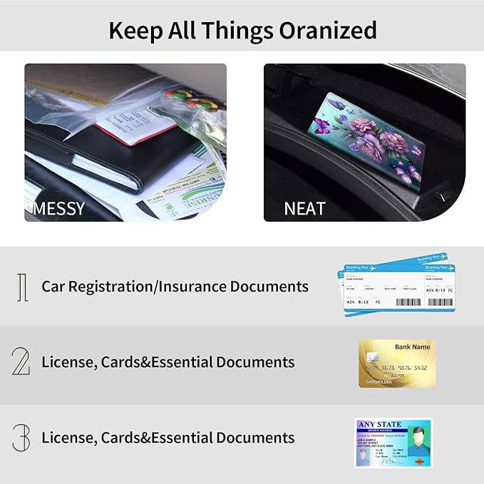 Car Registration and Insurance Holder, Leather Car Glove Box Organizer, Cool Car Accessories for ID, Driver's License Cards & Essential Document, business cards, Men&Women,Pink Butterfly Flower
