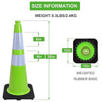 OrangeStar 28" Traffic Cones 4-Pack, Green Safety Cones with Reflective Collars, Weighted Rubber Base for Highway, Roadwork, Parking Lot Safety, Warehouse, Indoor & Outdoor Use