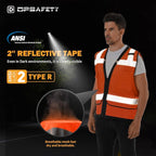 Reflective Safety vest With back plan pocket,High visibility Class 2 Heavy Duty Surveyor Vest with Zipper,Hi Vis Vest ANSI/ISEA Standard, Construction Work Vest for Men＆Women(Orange,2XL)