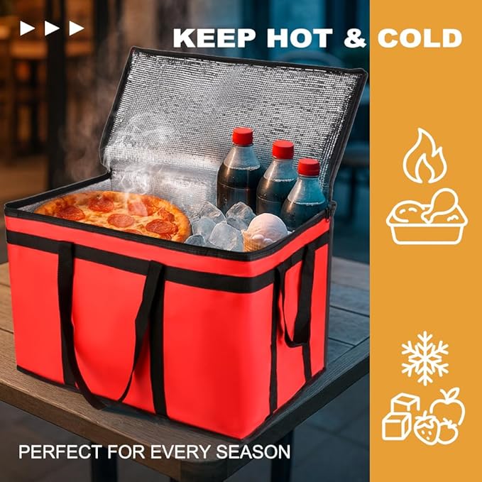 2PK XXXL Insulated Food Delivery Bag with Baseboard — Large Capacity Bag Keeps Food Hot/Cold, Reusable Thermal Cooler Grocery Bags for Catering & Delivery, Pizza Carrier for Events, Travel, Commercial