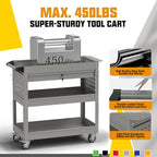 3 Tier Rolling Tool Cart on Wheels, 450 LBS Capacity Tool Cart with Drawers, Heavy Duty Rolling Utility Cart on Wheels, Rolling Tool Work Carts for Garage, Warehouse and Repair Shop,Grey