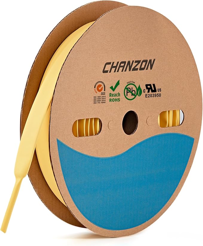 Chanzon 3:1 Ratio - 80ft Roll - Heat Shrink Tubing 1/2" (12.7mm) - Marine Grade Waterproof Adhesive Lined - (25M Total Length) Yellow Polyolefin Sleeving Wrap Shrinking 3 to 1 Ratio 1pcs