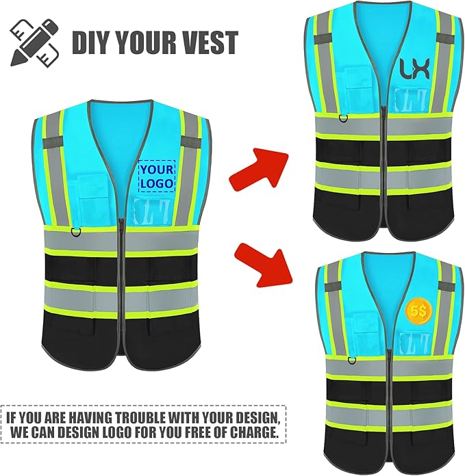BeautyWill Custom Logo 10/20 Pack Safety Vest Class2 High Visibility Vest with Pockets Breathable Construction Vest Bulk