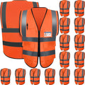 JaGely 15 Pack Reflective Safety Vests with Pockets and Zipper Construction Work High Visibility Vest for Men Women(X-Large,Orange Red)