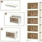 4 Tier Plastic Stackable Storage Bins and Boxes Organizer, Foldable Containers, Stackable Closet Organizers, Collapsible Boxes, White (5 Tier, 23.6″)