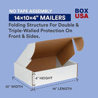 Box USA 14" Deluxe Shipping Boxes 14"L x 10"W x 4"H, 50-Pack - White Box Mailers for Packaging, Storage, Gifts or Bulk Business Orders