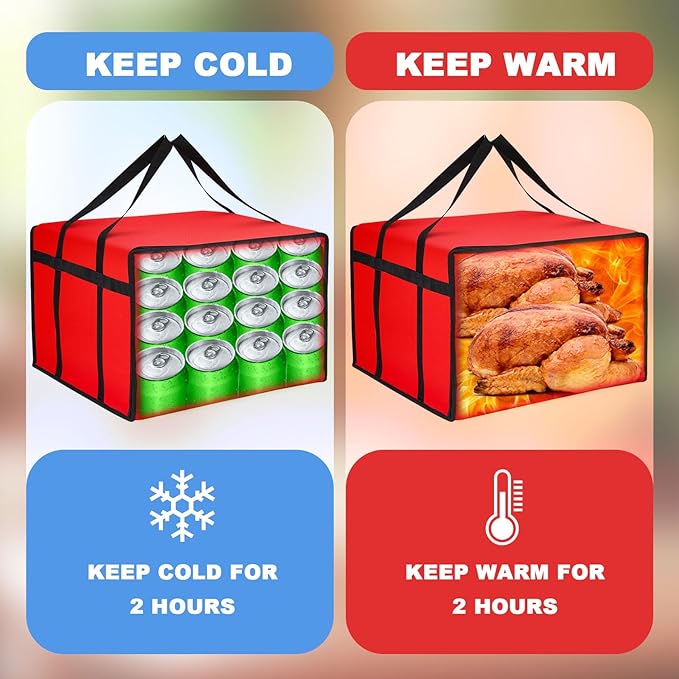 Maxcheck 2 Pcs Insulated Pizza Delivery Bag 20 x 20 x 14 Inch Pizza Warmer Bag Carrier Reusable Insulated Cooler Boxes Winter Food Delivery Carrier for Personal and Professional Use (Red)
