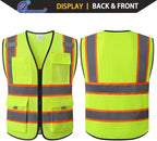 Reflective Safety Vest for Men Women with 9 Pockets and Zipper Front Class 2 High Visibility Mesh Work Vest Hi Vis Construction Vest,Meets ANSI/ISEA Standards(EK176-Yellow-M)