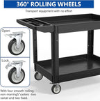 550LBS Utility Cart, 2-Tier 46x25 Inch Utility Cart with Wheels,Heavy Duty Service Cart-Lipped Shelves,Ergonomic Storage Handle and Swivel Wheels for Warehouse, Garage, Cleaning,Black