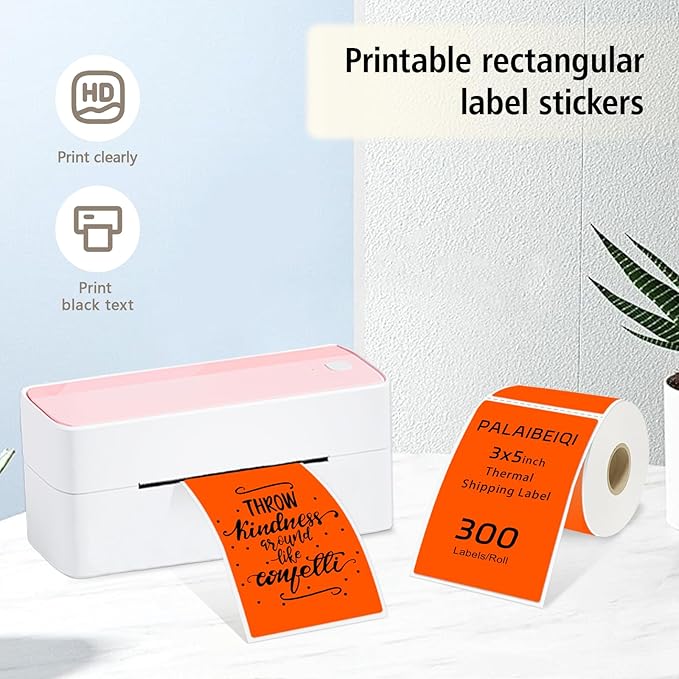 3x5 Inch Thermal Label Stickers,300Pcs Waterproof Rectangle Labels for Storage Bins,Moving Boxes,Address & Inventory Organization,Small Business Labeling,Fluorescent Orange