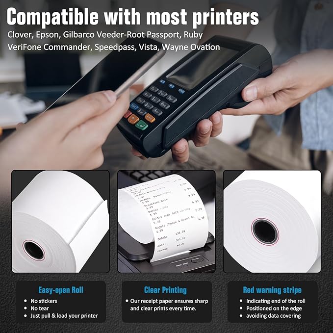 Thermal Paper Rolls - Bpa-Free 2 1/4 Inch X 200ft Register Tape, 50-Pack For Smooth Credit Card Machine Printing