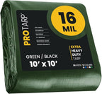PROTARP Extra Heavy Duty 16 Mil Tarp Cover, Waterproof, UV Resistant, Rip and Tear Proof, Poly Tarpaulin with Reinforced Edges for Roof, Camping, Patio, Pool, Boat. (Green/Black 10′ X 10′)