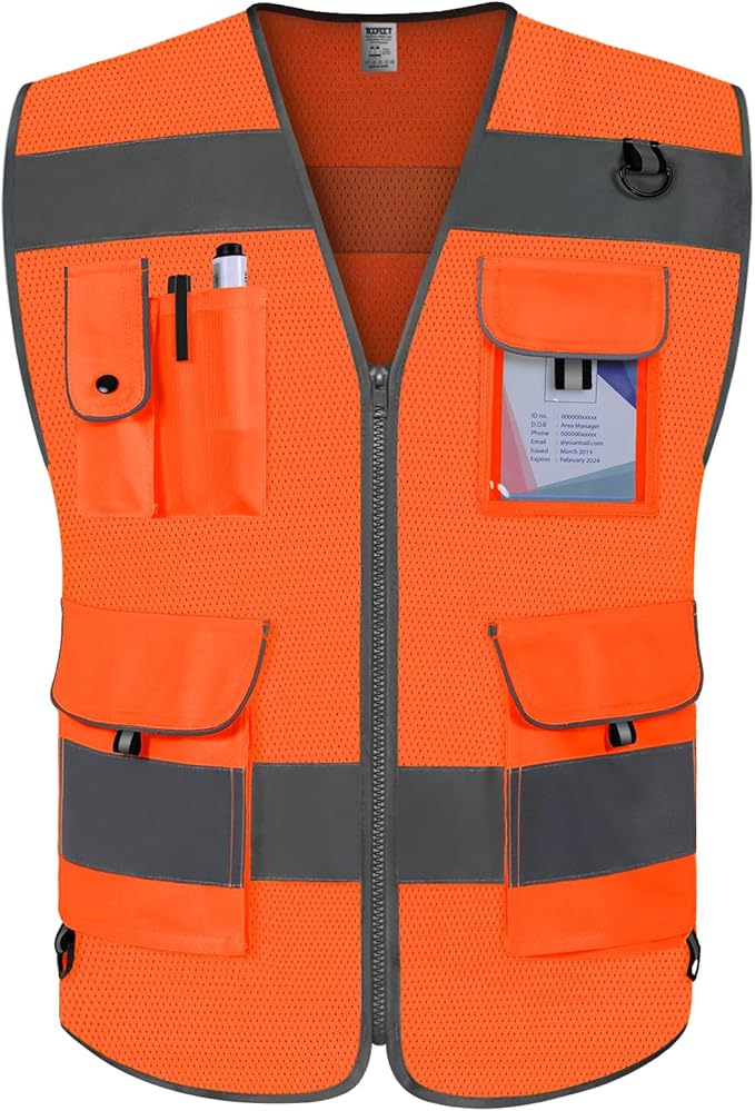 TCCFCCT Mesh Safety Vest 9 Pockets High Visibility Reflective Safety Vest for Men Women, Hi Vis Work Vest with Reinforced Sewing for Workers, Surveyors, Meets ANSI/ISEA, (Orange, 3X-Large)